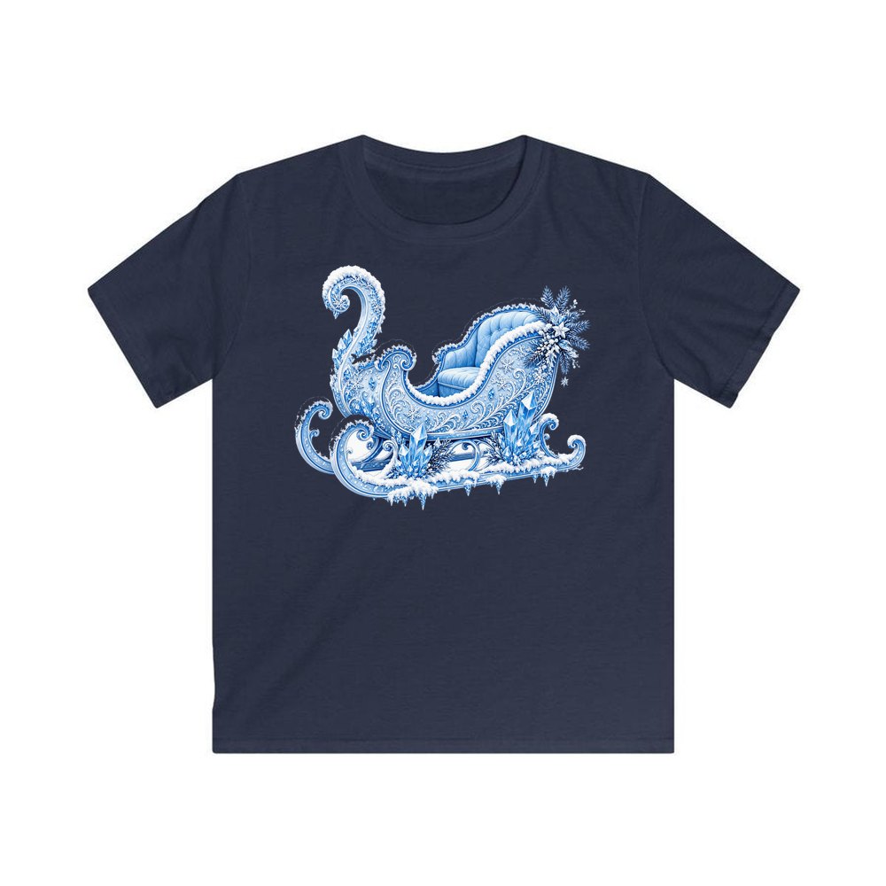 Ice Crystal Winter Sleigh personalised kids Christmas tee in navy