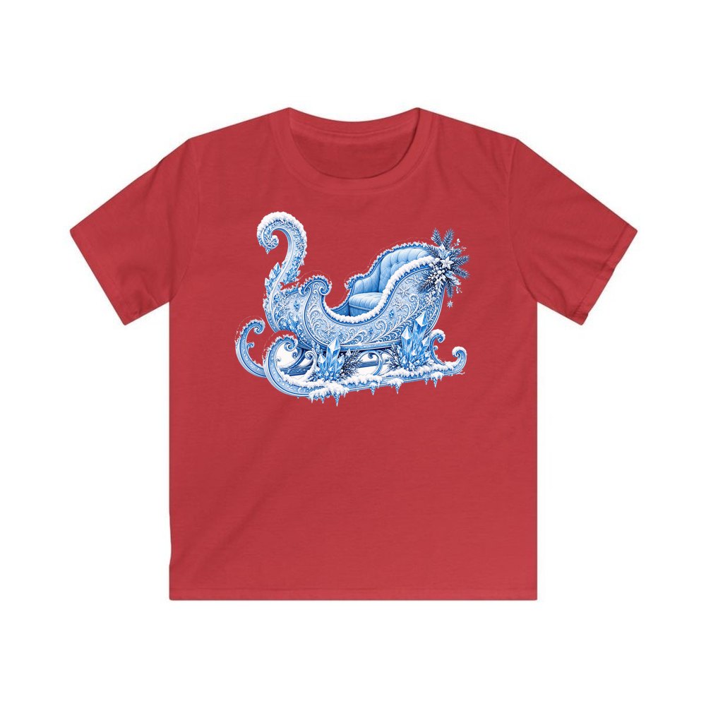 Ice Crystal Winter Sleigh personalised kids Christmas tee in red