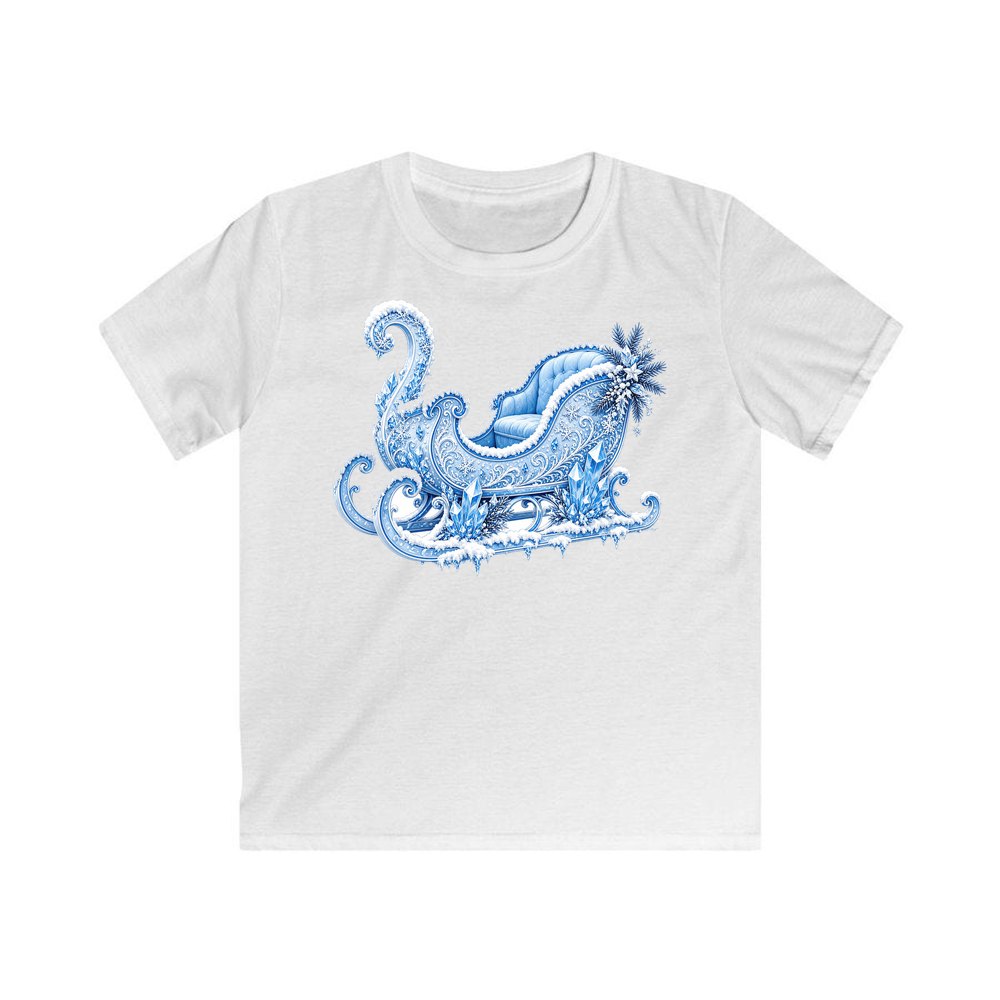 Ice Crystal Winter Sleigh personalised kids Christmas tee in white