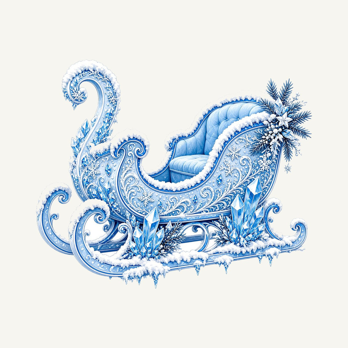Ice Crystal Winter Sleigh Christmas artwork, the design printed on the personalised stocking