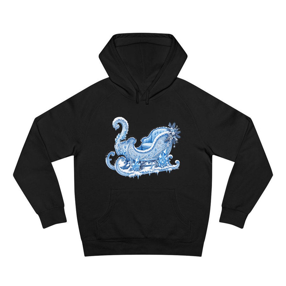 Ice Crystal Winter Sleigh personalised Christmas hoodie in black