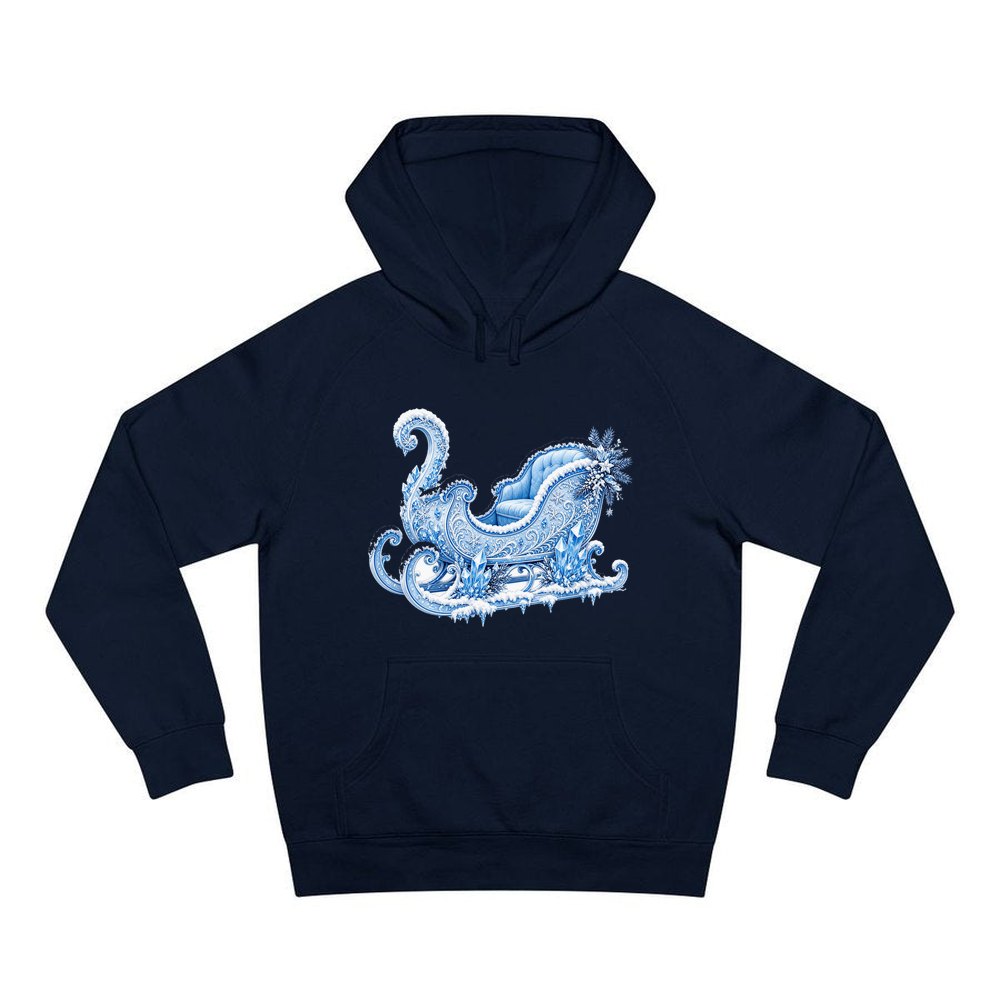 Ice Crystal Winter Sleigh personalised Christmas hoodie in navy