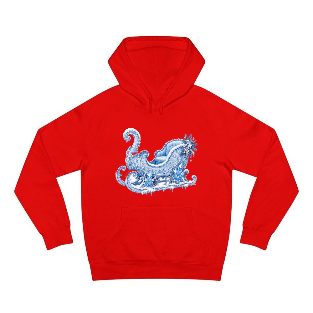 Ice Crystal Winter Sleigh personalised Christmas hoodie in red