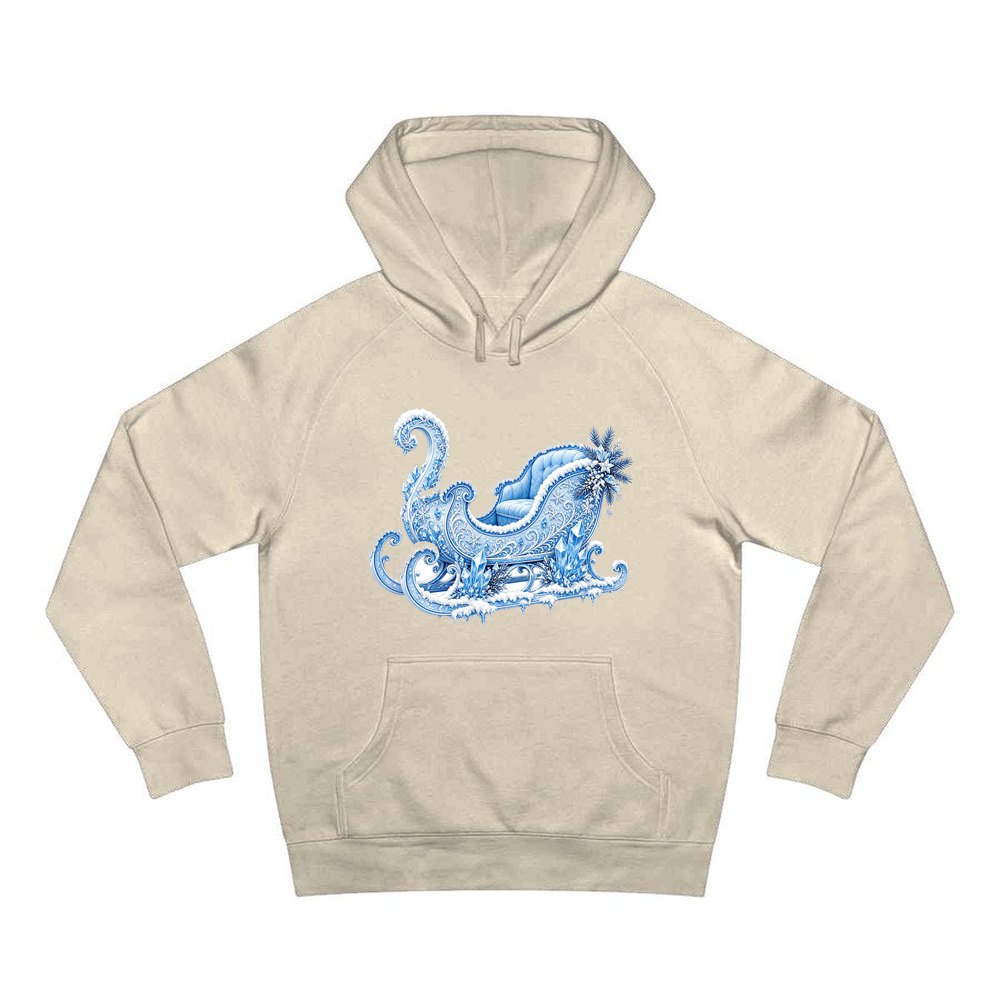 Ice Crystal Winter Sleigh personalised Christmas hoodie in sand