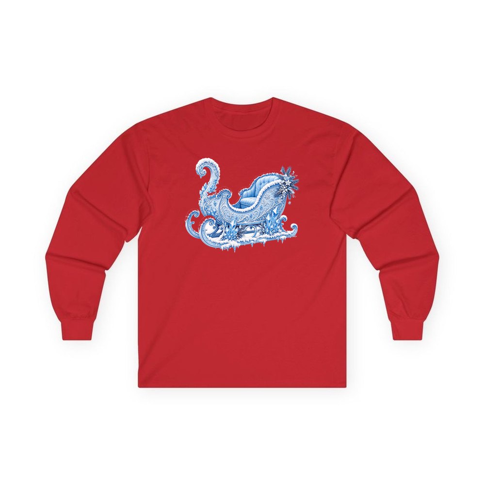 Ice Crystal Winter Sleigh personalised long sleeve Christmas T-shirt in red
