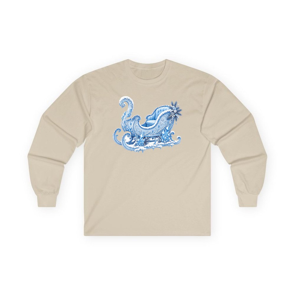 Ice Crystal Winter Sleigh personalised long sleeve Christmas T-shirt in sand