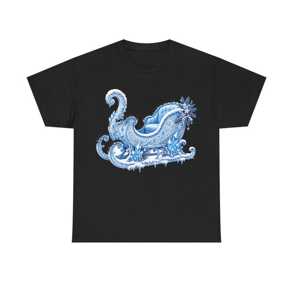 Ice Crystal Winter Sleigh personalised Christmas T-shirt in black