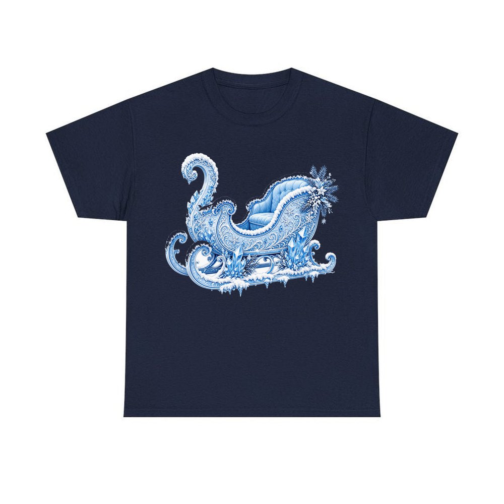 Ice Crystal Winter Sleigh personalised Christmas T-shirt in navy