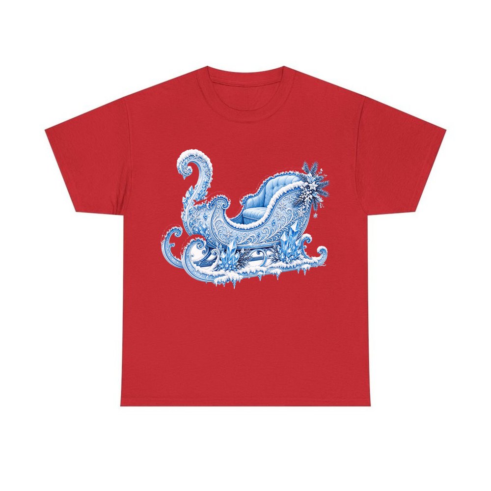 Ice Crystal Winter Sleigh personalised Christmas T-shirt in red