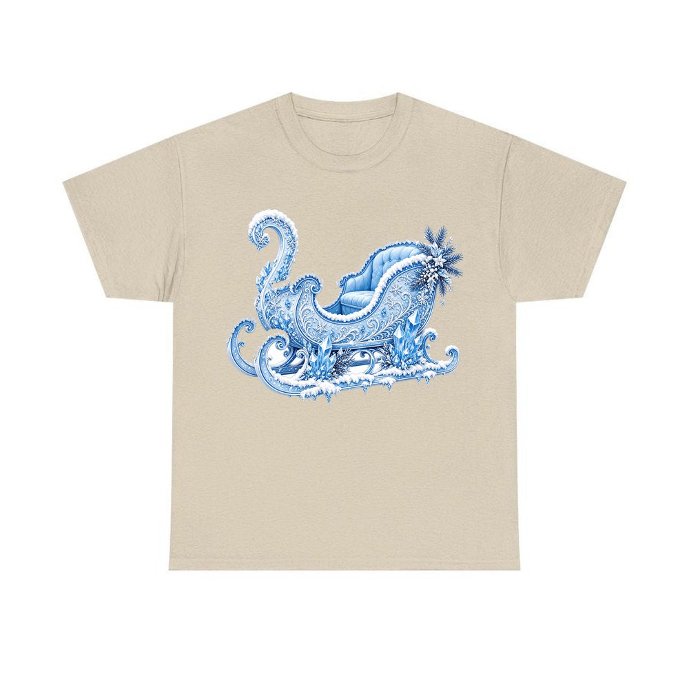 Ice Crystal Winter Sleigh personalised Christmas T-shirt in sand