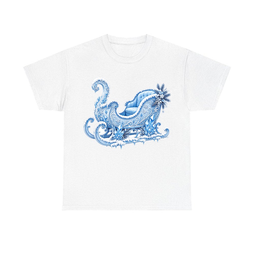 Ice Crystal Winter Sleigh personalised Christmas T-shirt in white