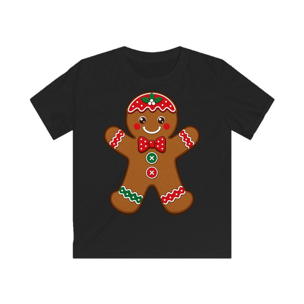 Iced Gingerbread Man Biscuit personalised kids Christmas tee in black