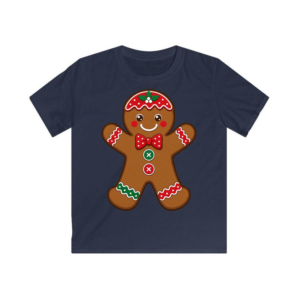 Iced Gingerbread Man Biscuit personalised kids Christmas tee in navy