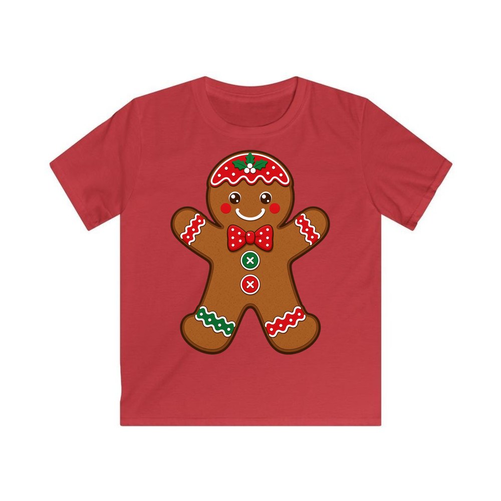 Iced Gingerbread Man Biscuit personalised kids Christmas tee in red