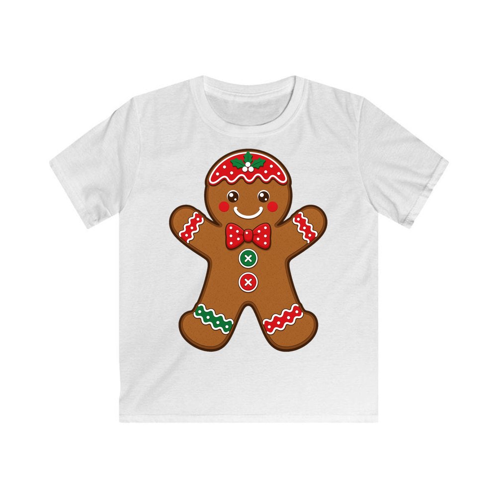 Iced Gingerbread Man Biscuit personalised kids Christmas tee in white