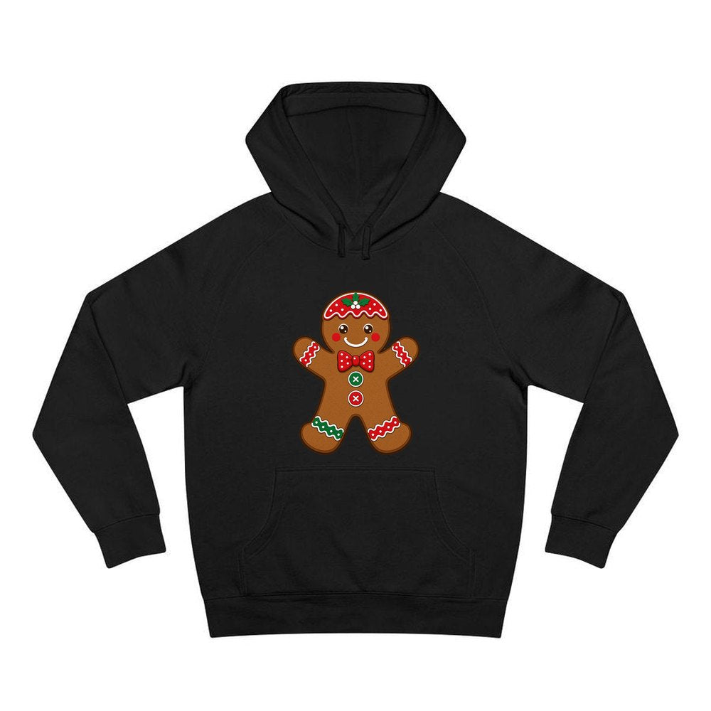 Iced Gingerbread Man Biscuit personalised Christmas hoodie in black