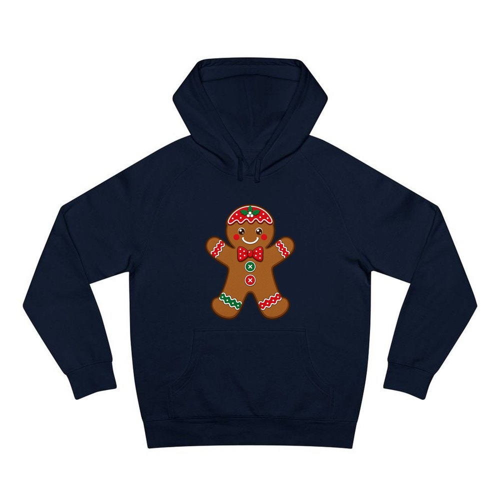 Iced Gingerbread Man Biscuit personalised Christmas hoodie in navy