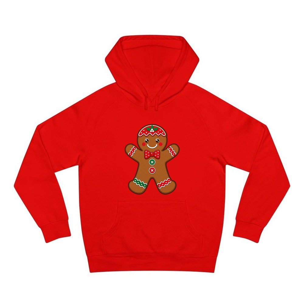 Iced Gingerbread Man Biscuit personalised Christmas hoodie in red