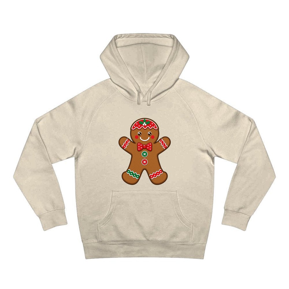 Iced Gingerbread Man Biscuit personalised Christmas hoodie in sand