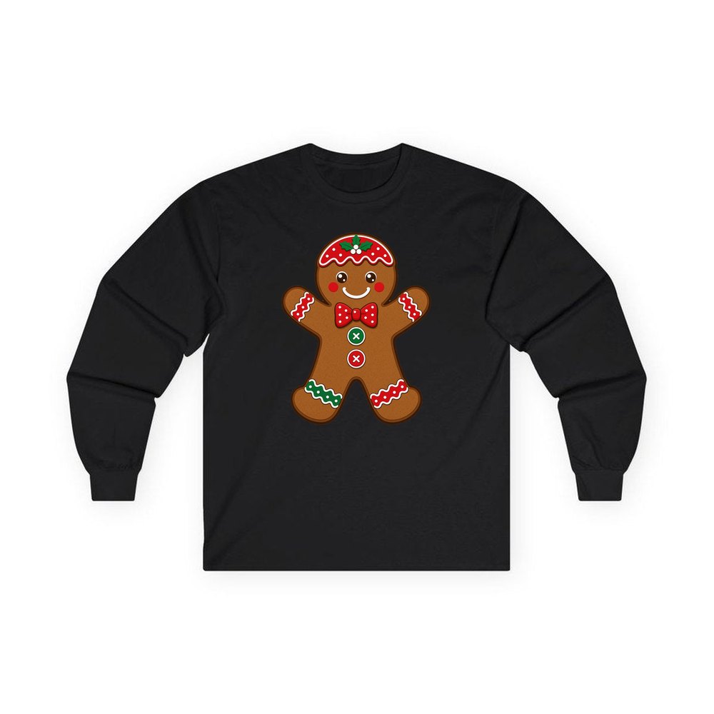 Iced Gingerbread Man Biscuit personalised long sleeve Christmas T-shirt in black