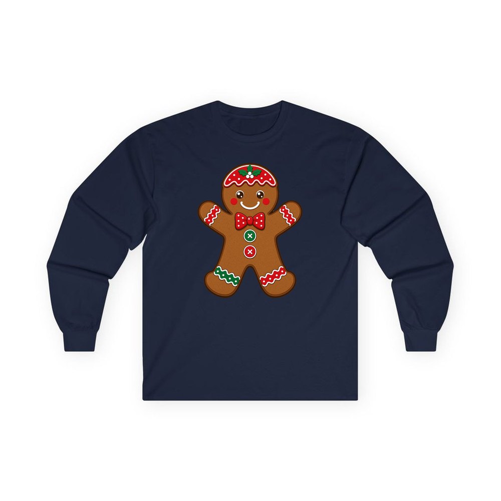 Iced Gingerbread Man Biscuit personalised long sleeve Christmas T-shirt in navy