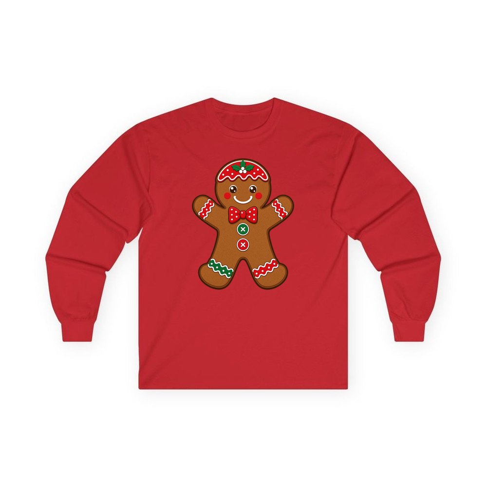 Iced Gingerbread Man Biscuit personalised long sleeve Christmas T-shirt in red