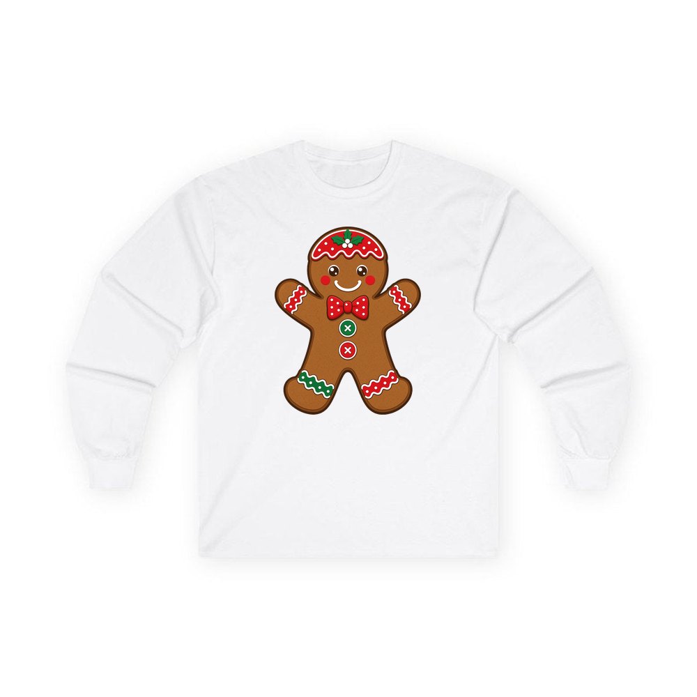 Iced Gingerbread Man Biscuit personalised long sleeve Christmas T-shirt in white