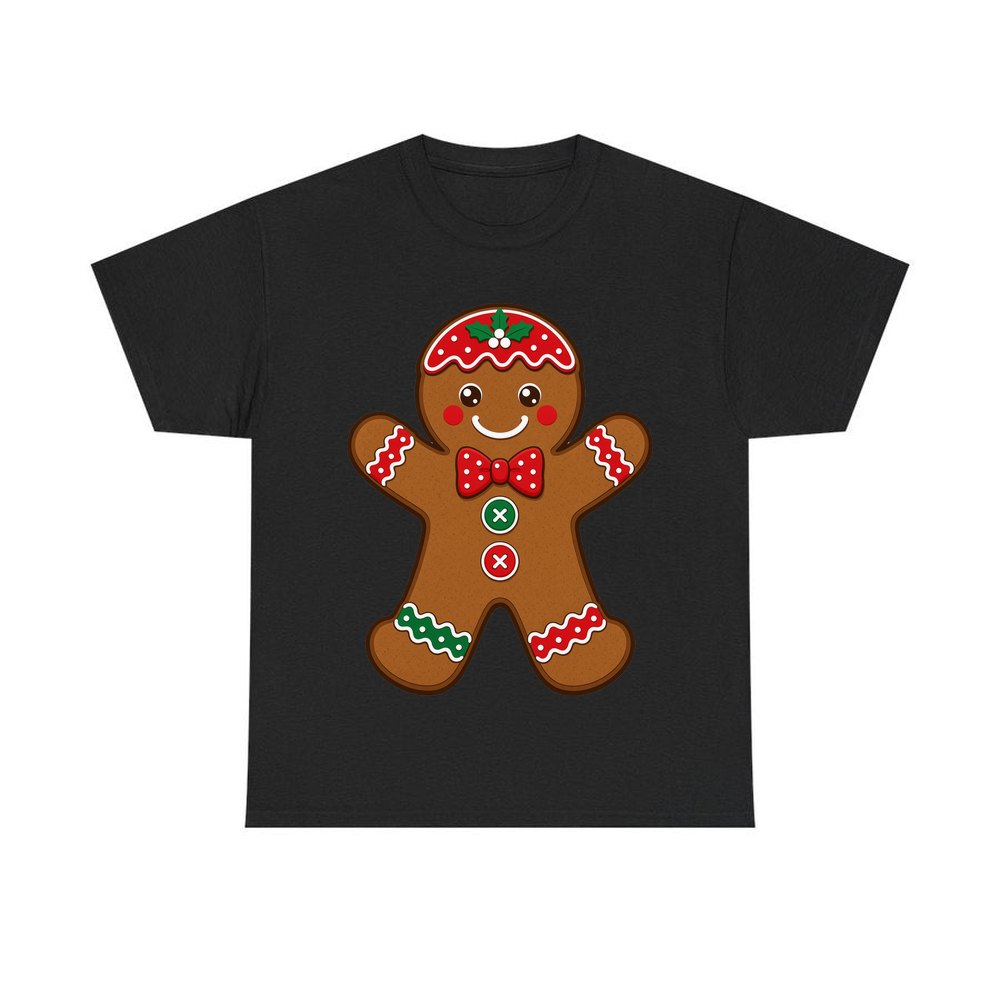 Iced Gingerbread Man Biscuit personalised Christmas T-shirt in black