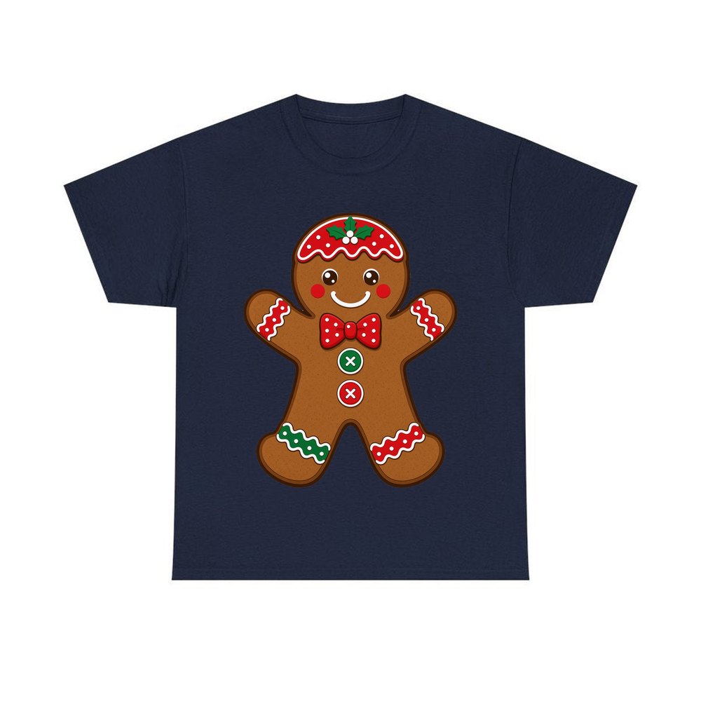 Iced Gingerbread Man Biscuit personalised Christmas T-shirt in navy