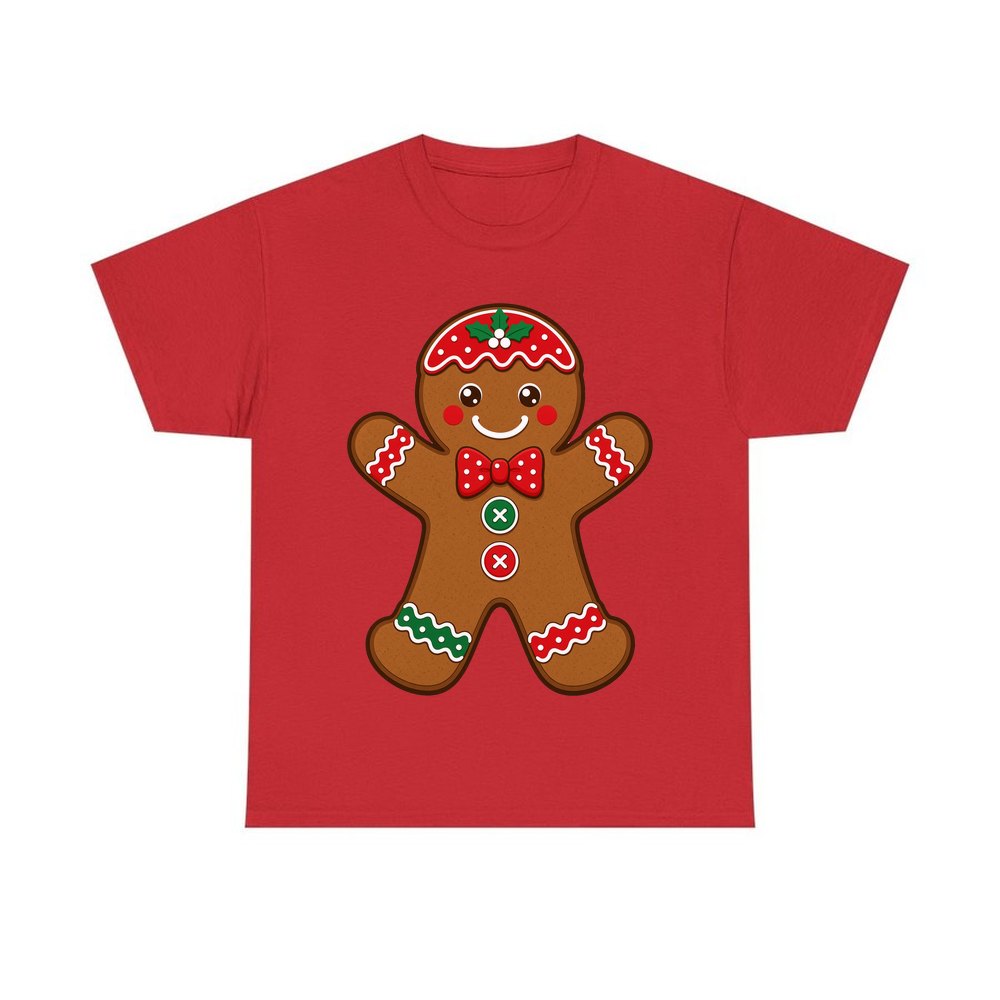 Iced Gingerbread Man Biscuit personalised Christmas T-shirt in red
