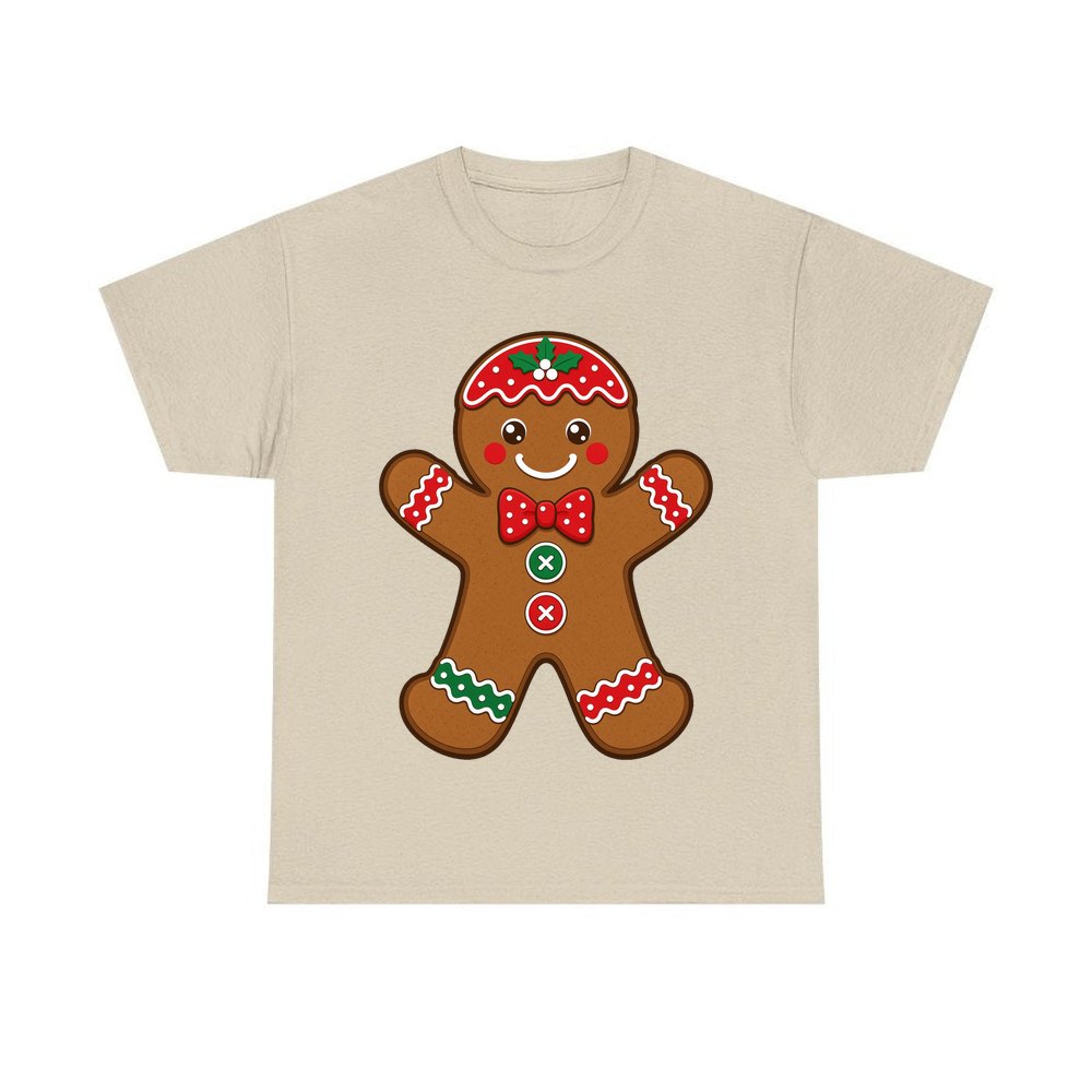 Iced Gingerbread Man Biscuit personalised Christmas T-shirt in sand