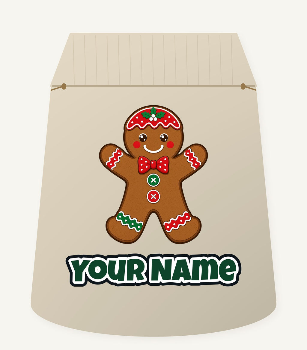 Iced Gingerbread Man Biscuit Personalised Santa Sack
