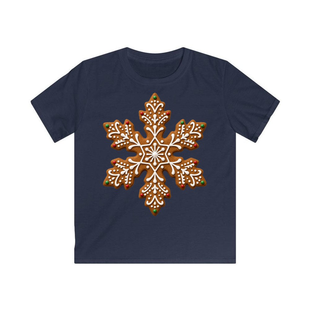 Iced Gingerbread Snowflake Biscuit personalised kids Christmas tee in navy