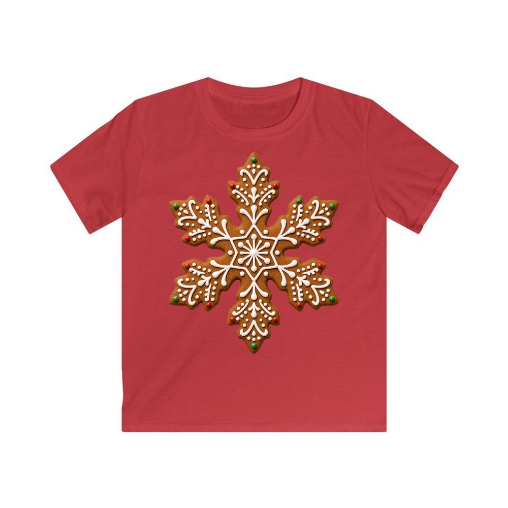 Iced Gingerbread Snowflake Biscuit personalised kids Christmas tee in red