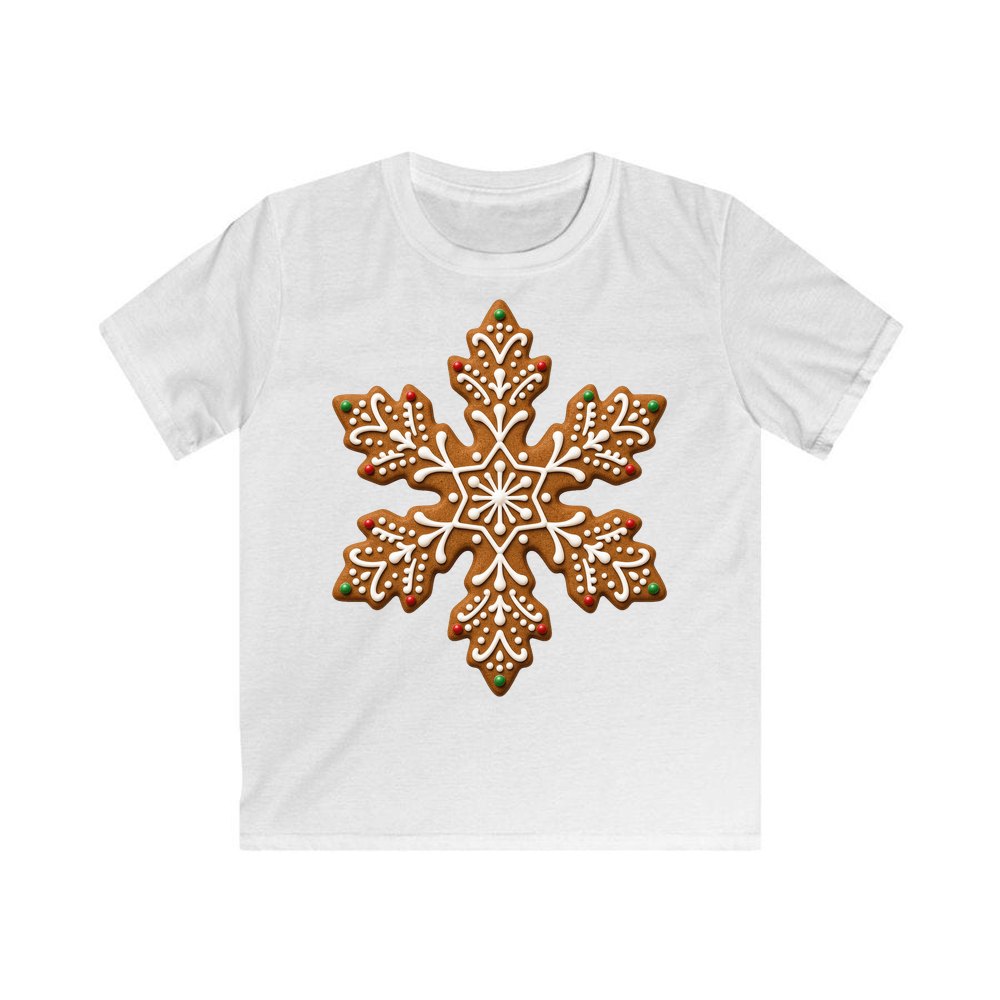 Iced Gingerbread Snowflake Biscuit personalised kids Christmas tee in white