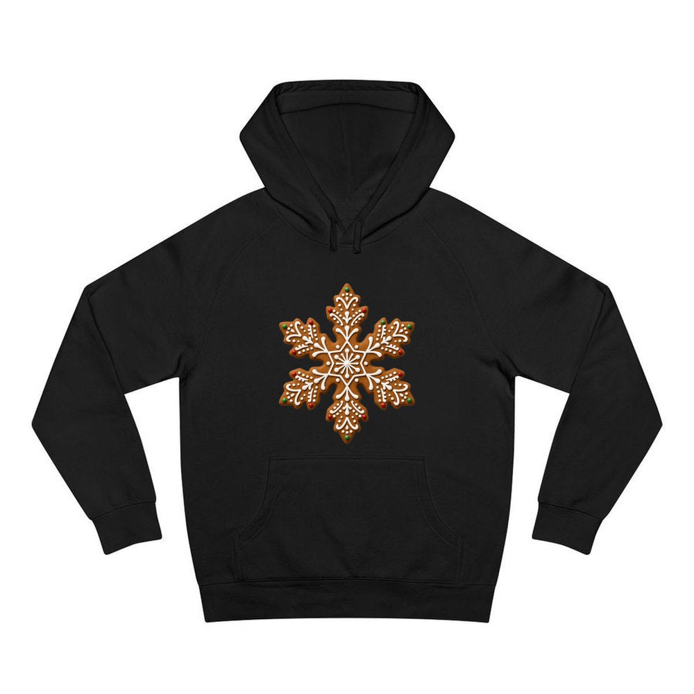Iced Gingerbread Snowflake Biscuit personalised Christmas hoodie in black