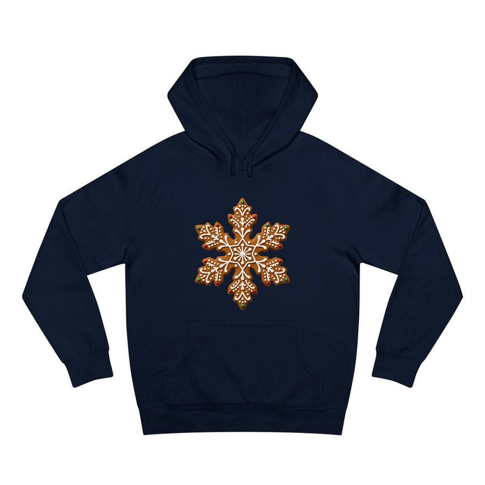 Iced Gingerbread Snowflake Biscuit personalised Christmas hoodie in navy