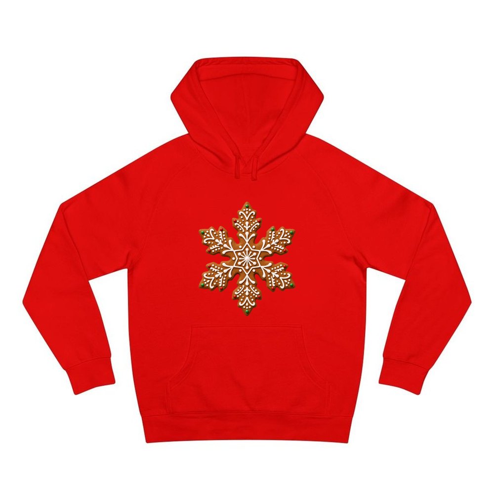 Iced Gingerbread Snowflake Biscuit personalised Christmas hoodie in red