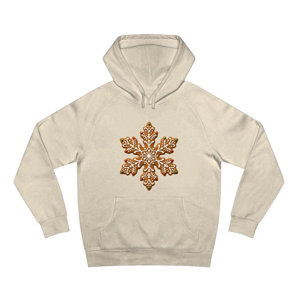 Iced Gingerbread Snowflake Biscuit personalised Christmas hoodie in sand
