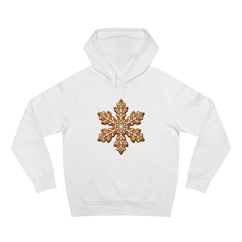 Iced Gingerbread Snowflake Biscuit personalised Christmas hoodie in white