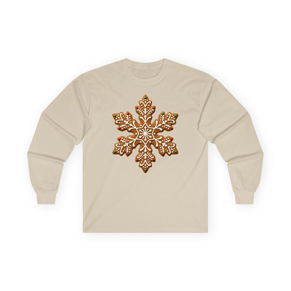Iced Gingerbread Snowflake Biscuit personalised long sleeve Christmas T-shirt in sand