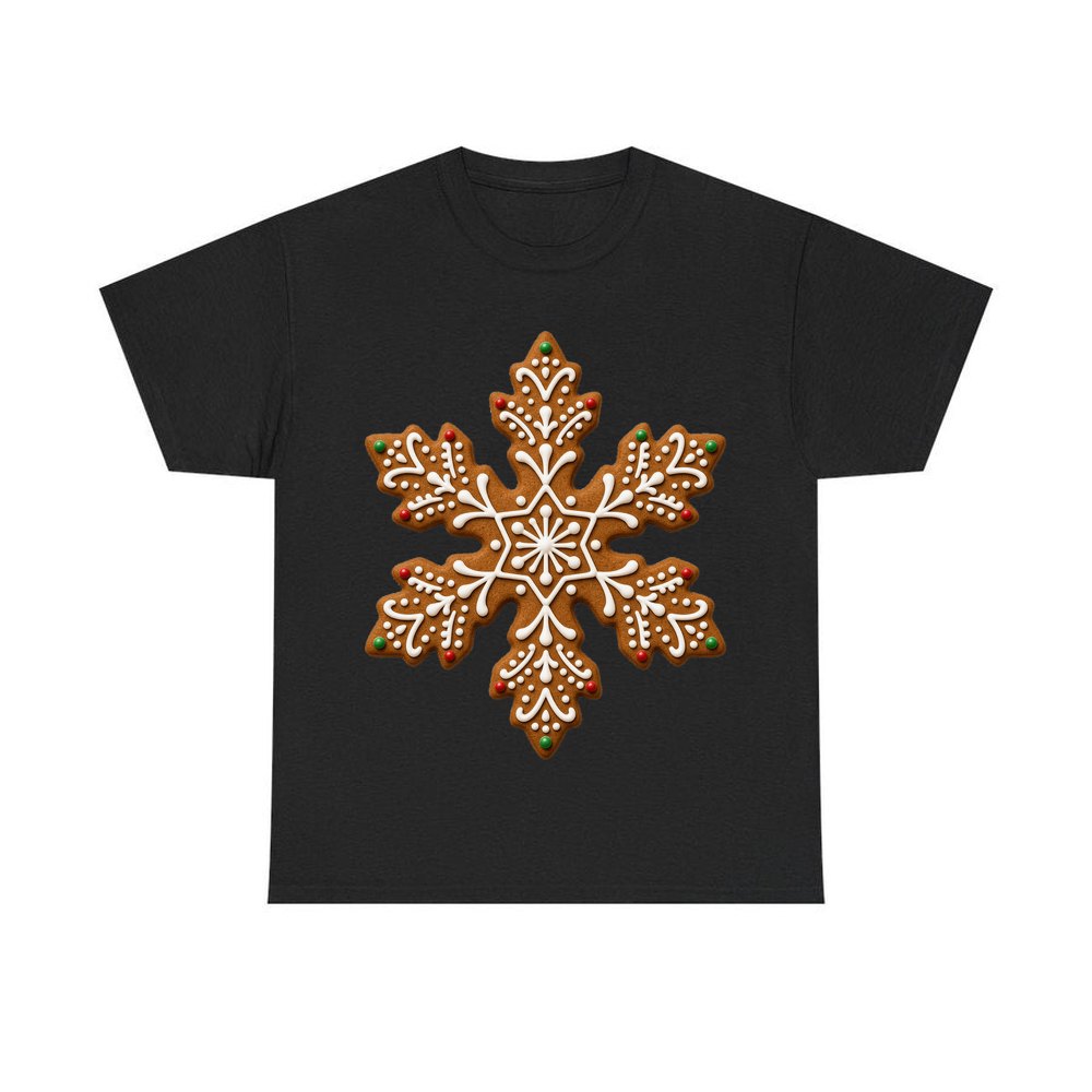 Iced Gingerbread Snowflake Biscuit personalised Christmas T-shirt in black
