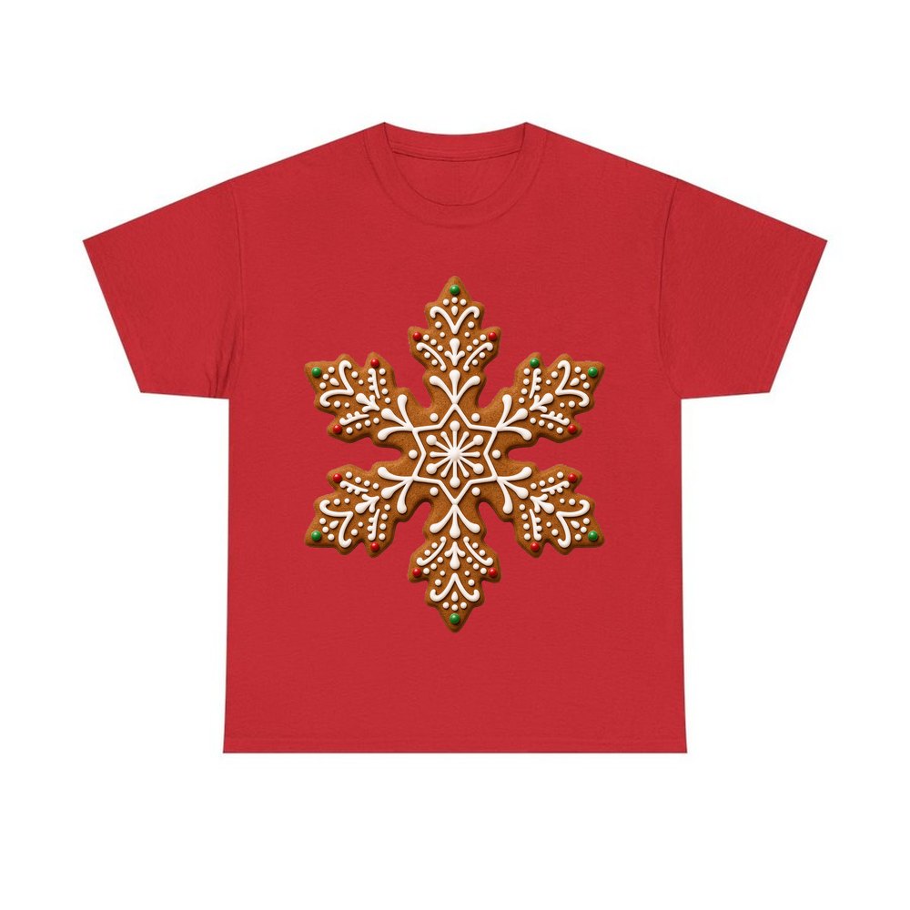 Iced Gingerbread Snowflake Biscuit personalised Christmas T-shirt in red