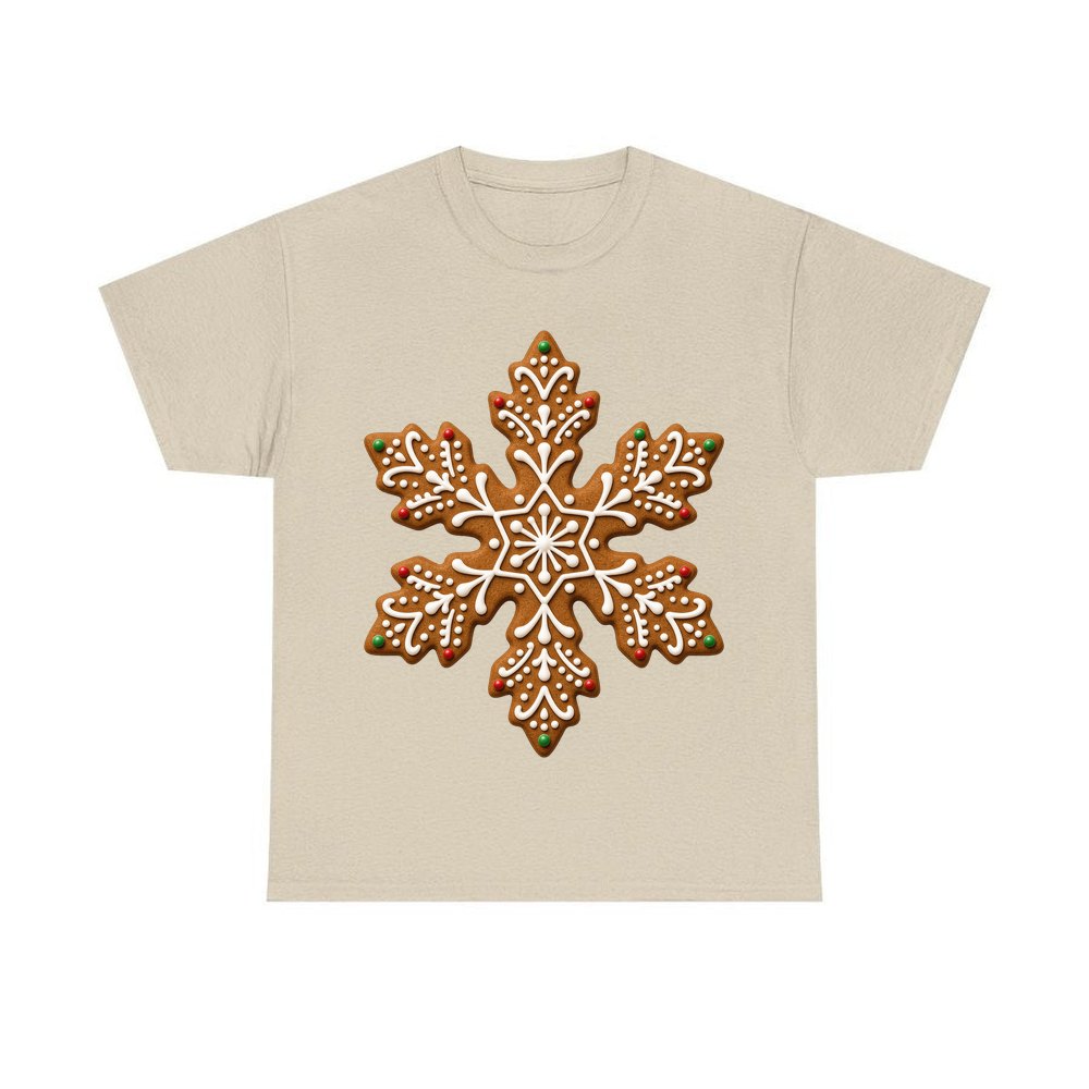 Iced Gingerbread Snowflake Biscuit personalised Christmas T-shirt in sand
