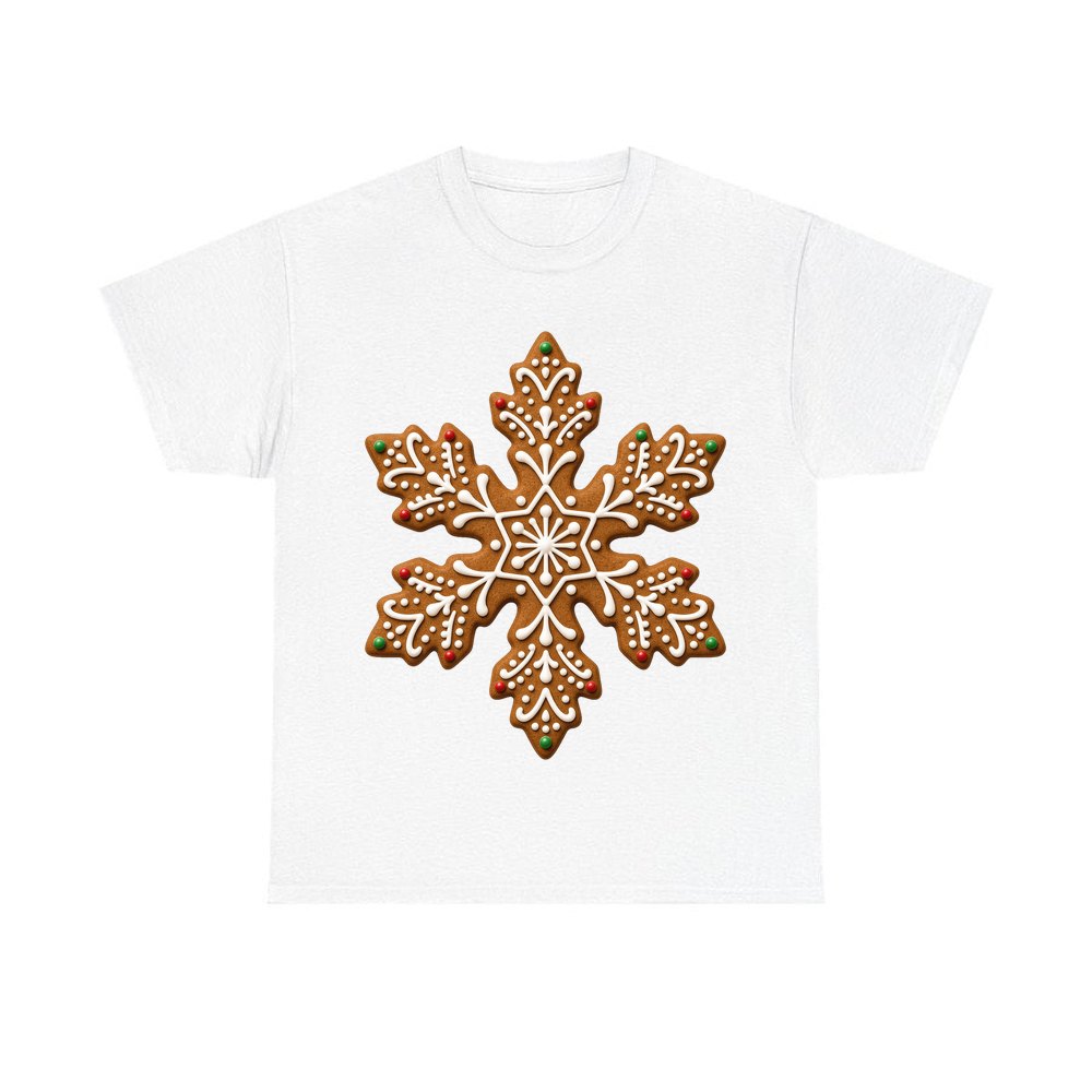 Iced Gingerbread Snowflake Biscuit personalised Christmas T-shirt in white