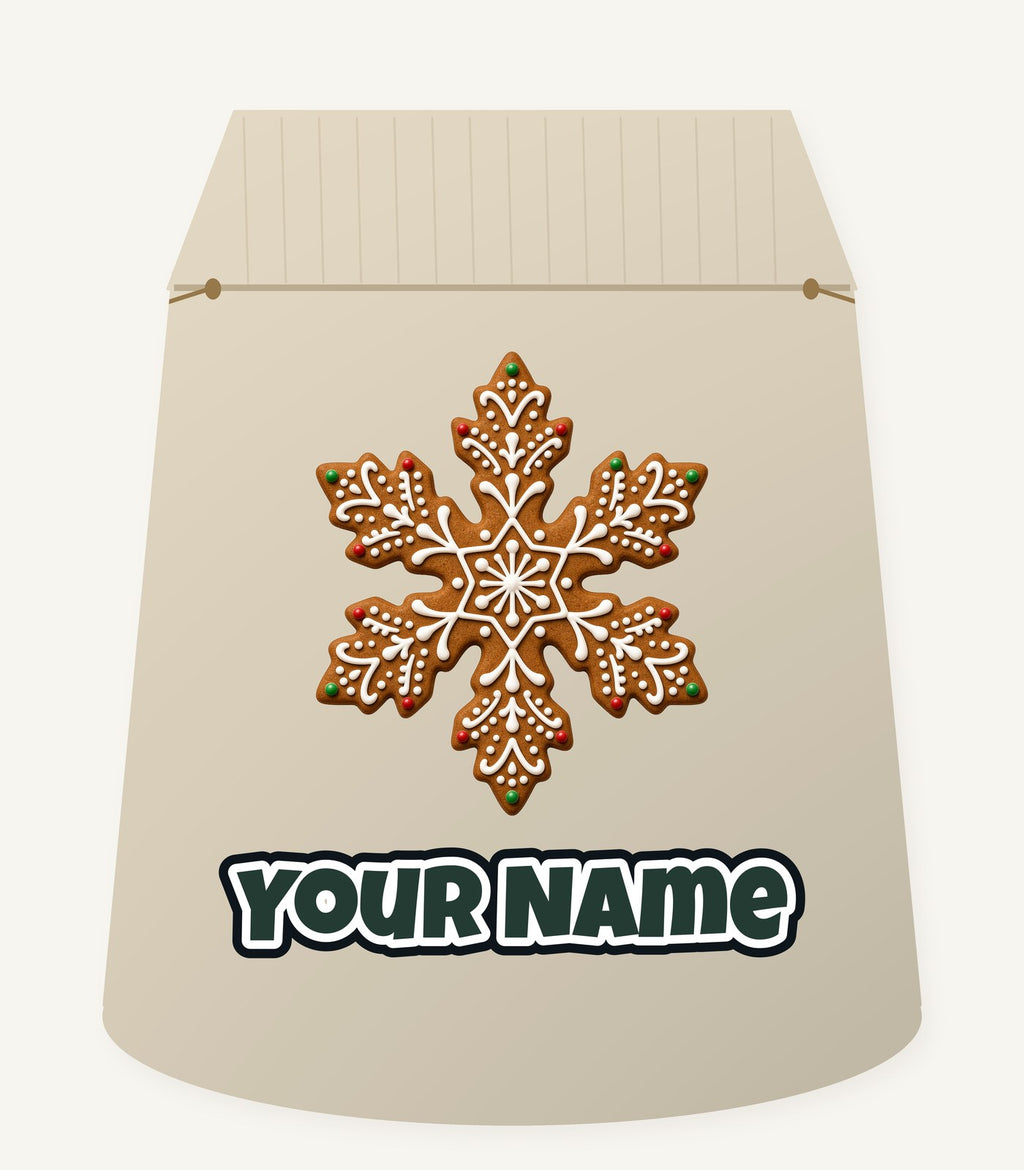 Iced Gingerbread Snowflake Biscuit Personalised Santa Sack