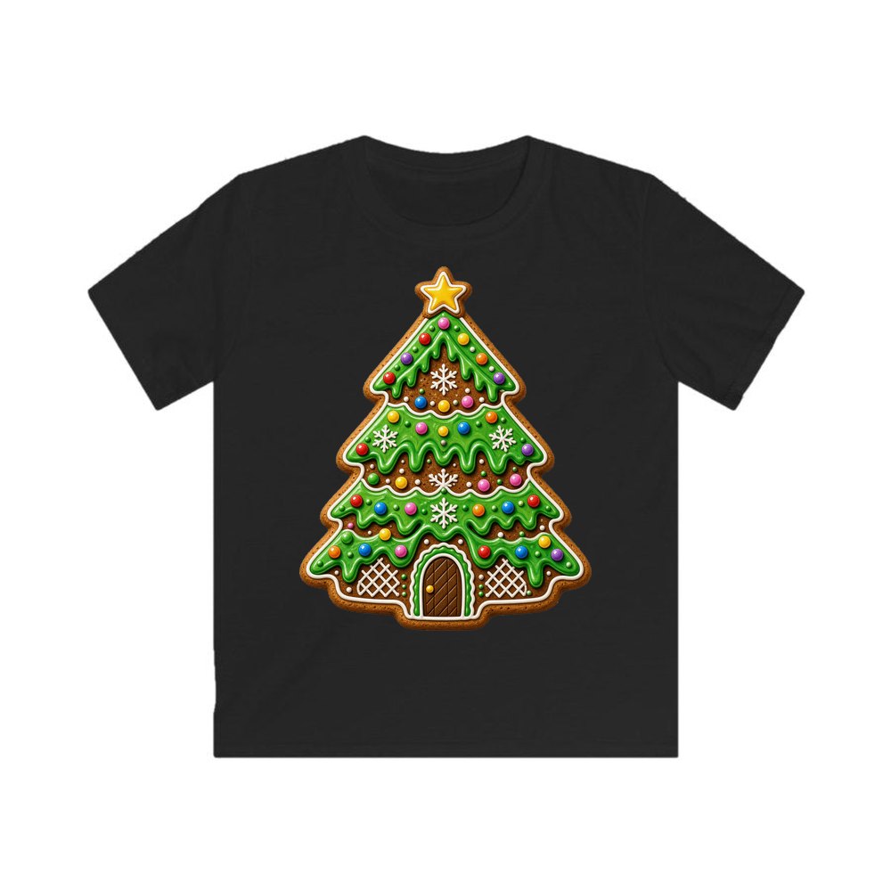 Iced Gingerbread Tree personalised kids Christmas tee in black