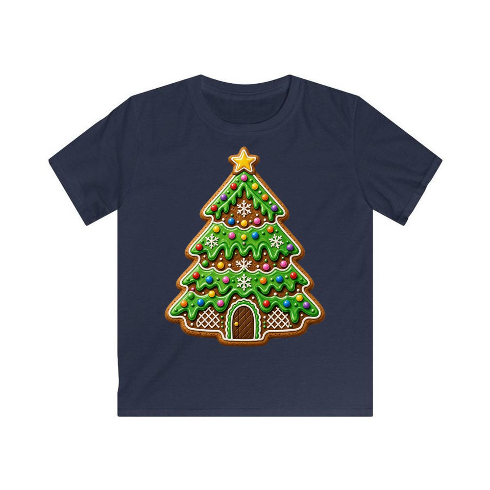 Iced Gingerbread Tree personalised kids Christmas tee in navy