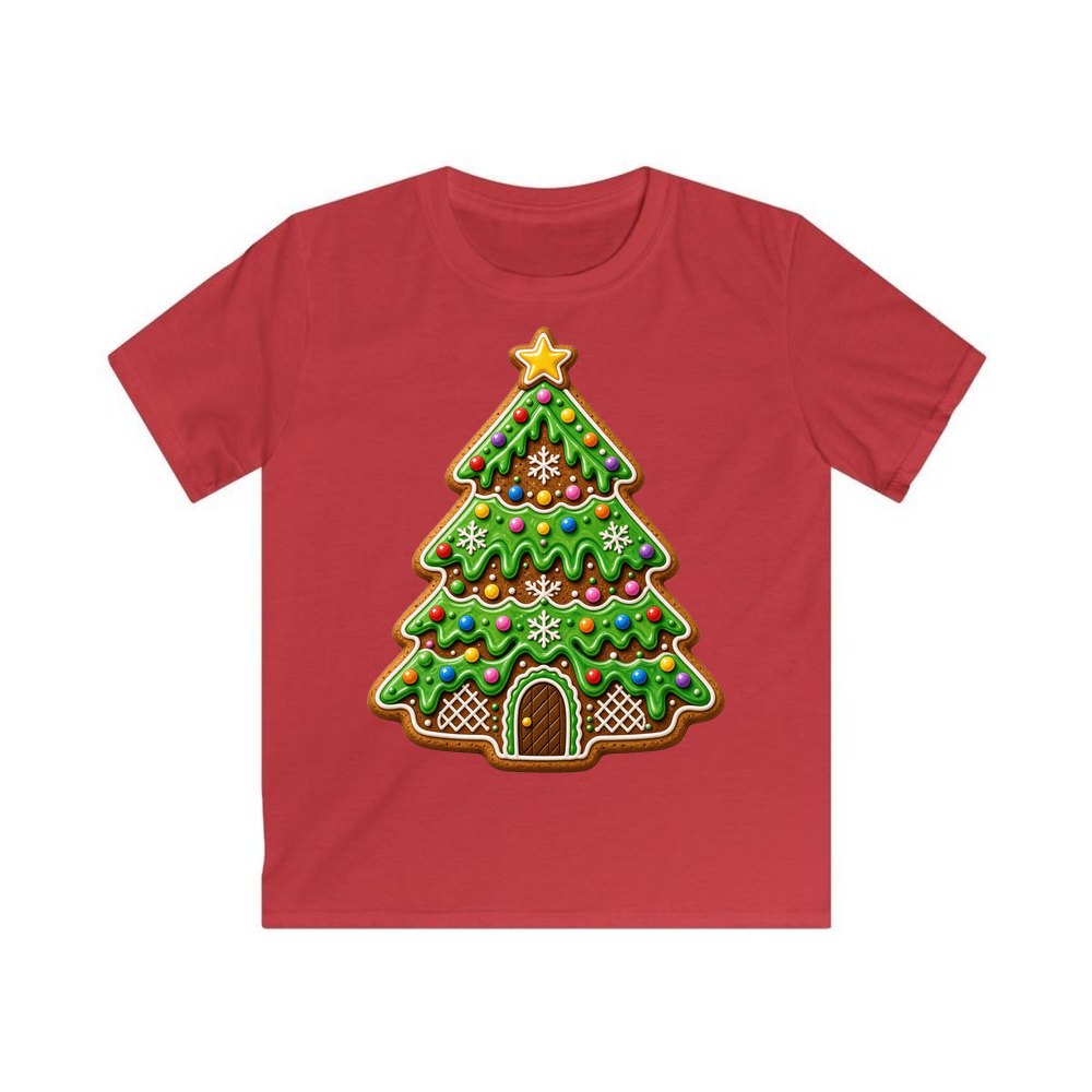 Iced Gingerbread Tree personalised kids Christmas tee in red