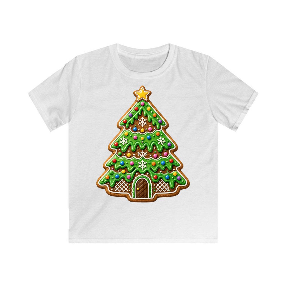 Iced Gingerbread Tree personalised kids Christmas tee in white